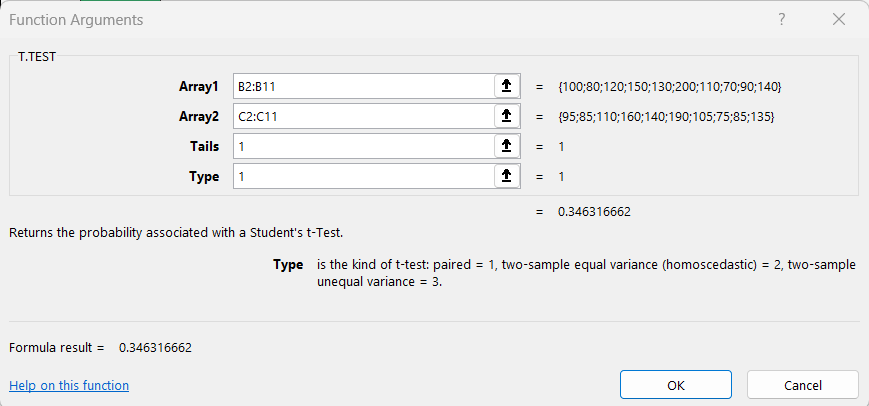 How to Calculate p value in Excel