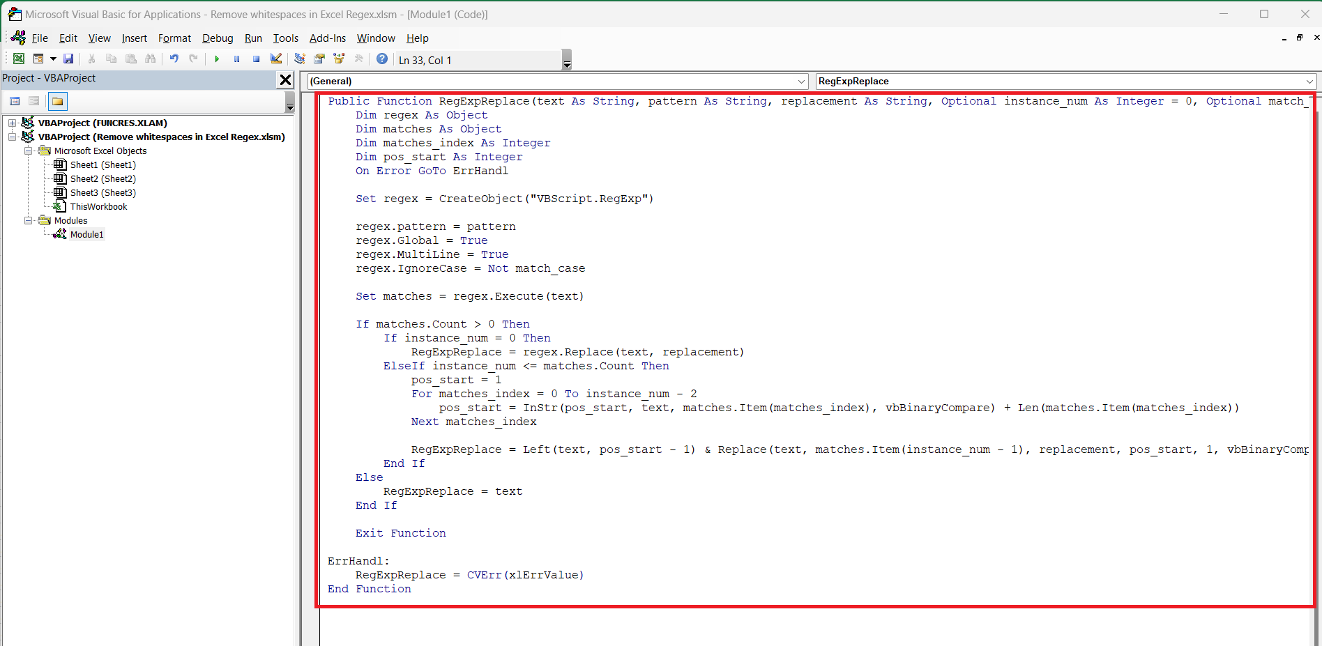 Remove Whitespace in Regex Excel