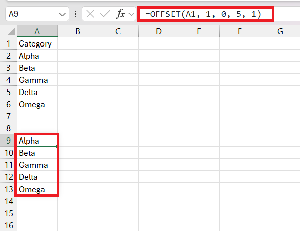 OFFSET Function