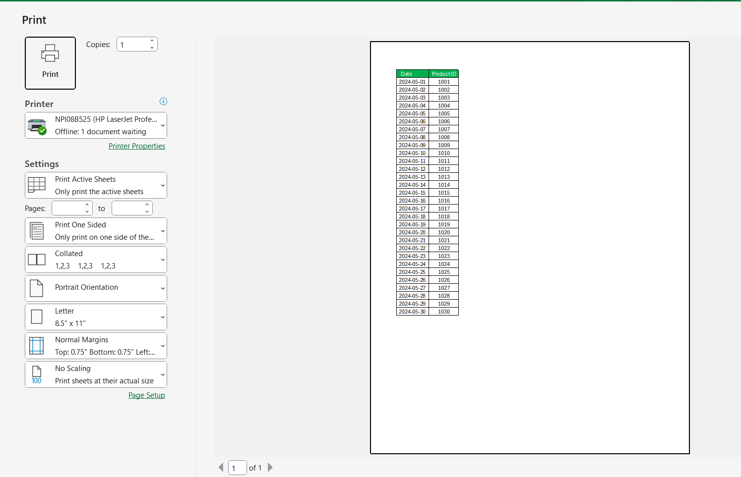 Set Print Area in Excel