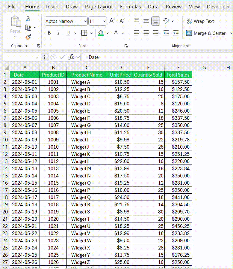Set Print Area in Excel