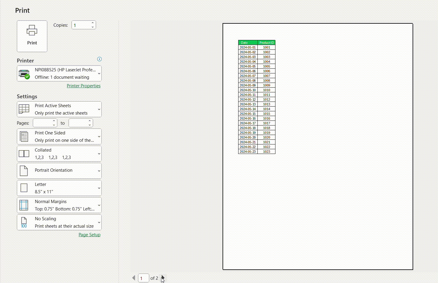 Set Print Area in Excel