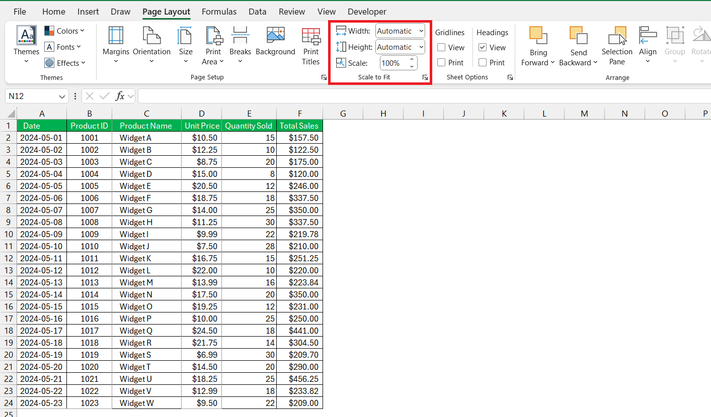 Set Print Area in Excel