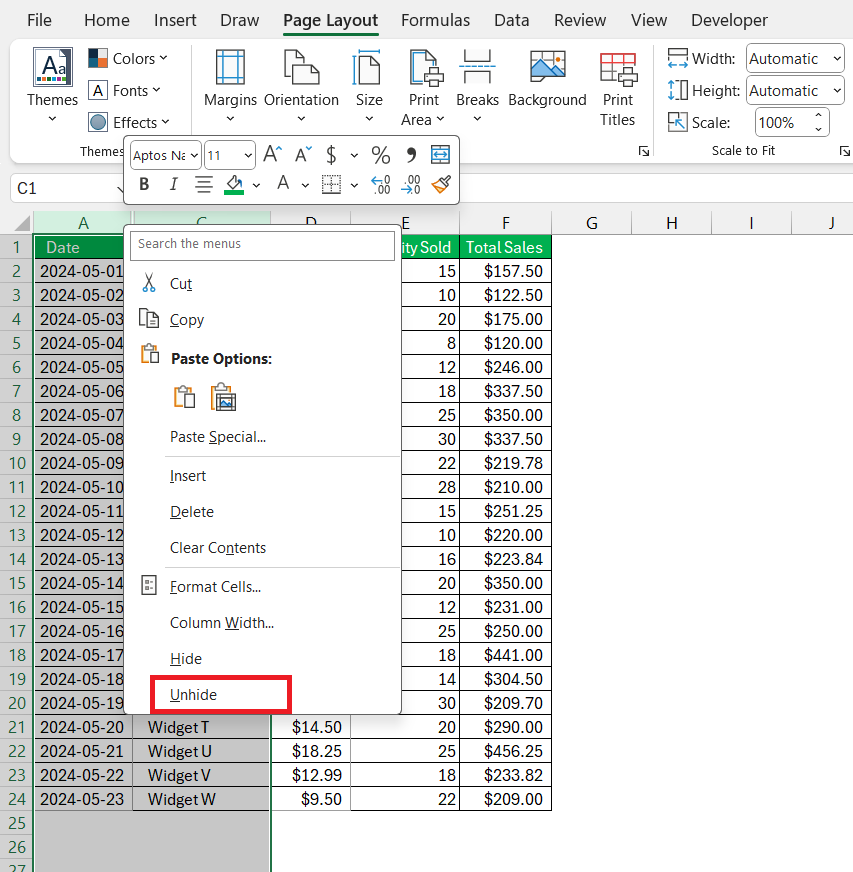 Set Print Area in Excel