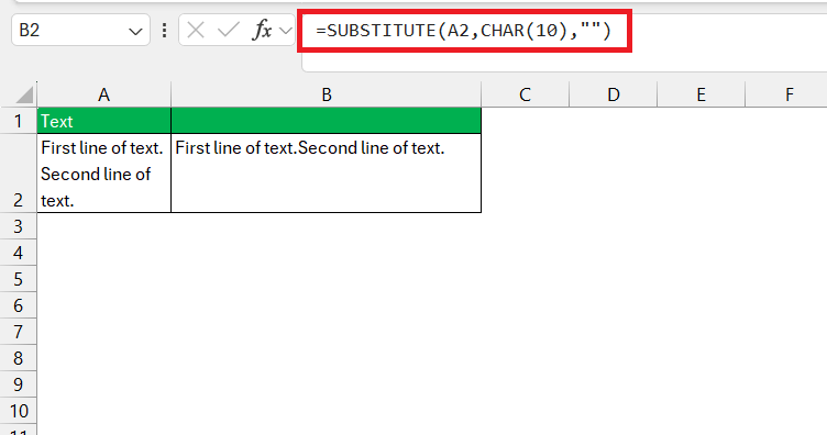 remove line break in excel