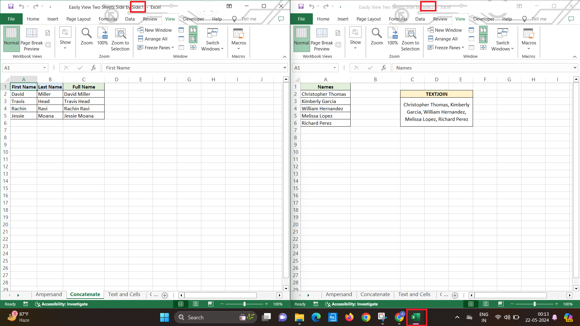 View Sheets Side by Side