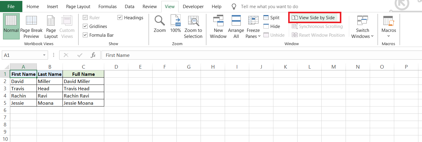 View Sheets Side by Side