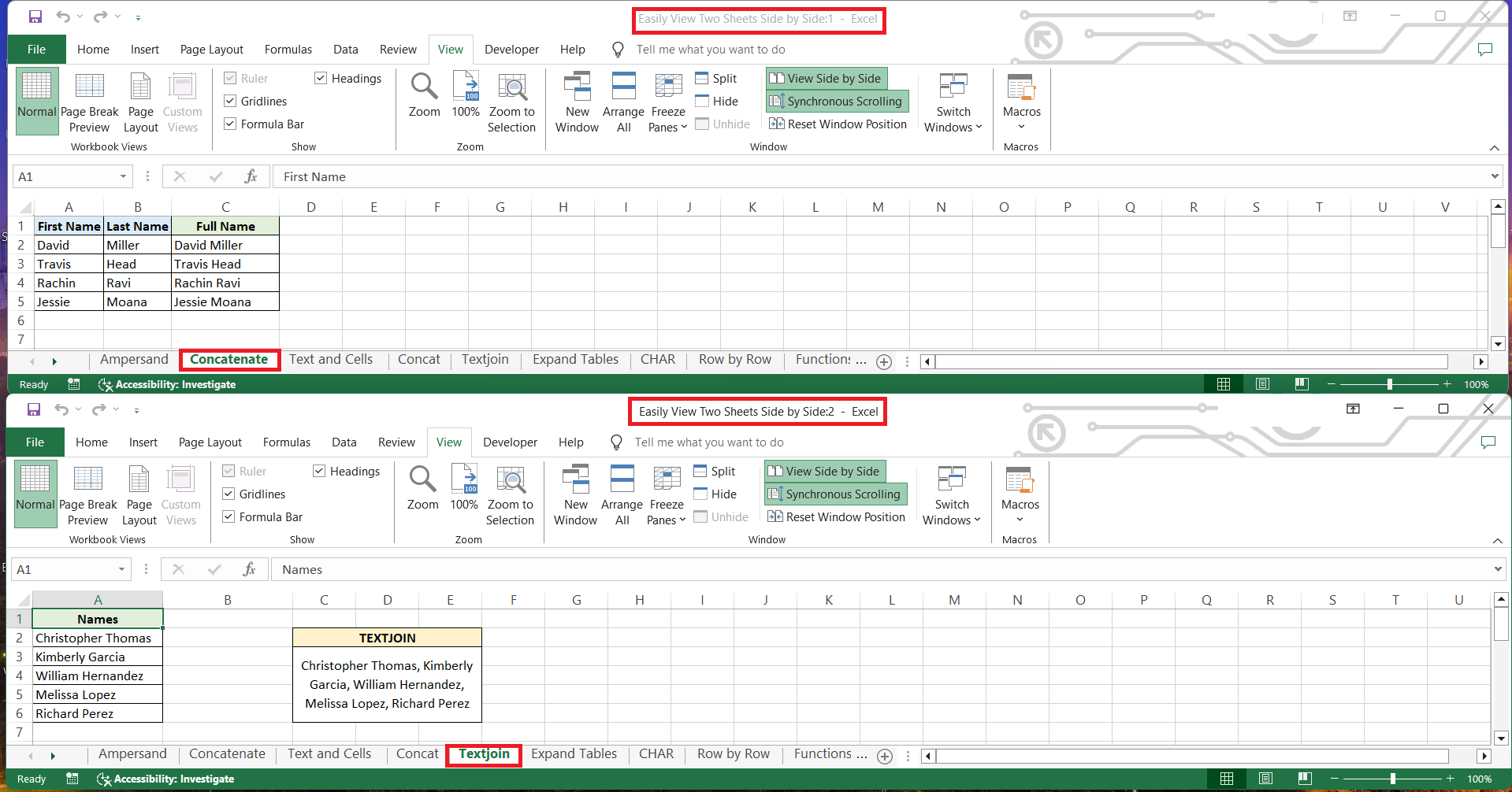 View Sheets Side by Side