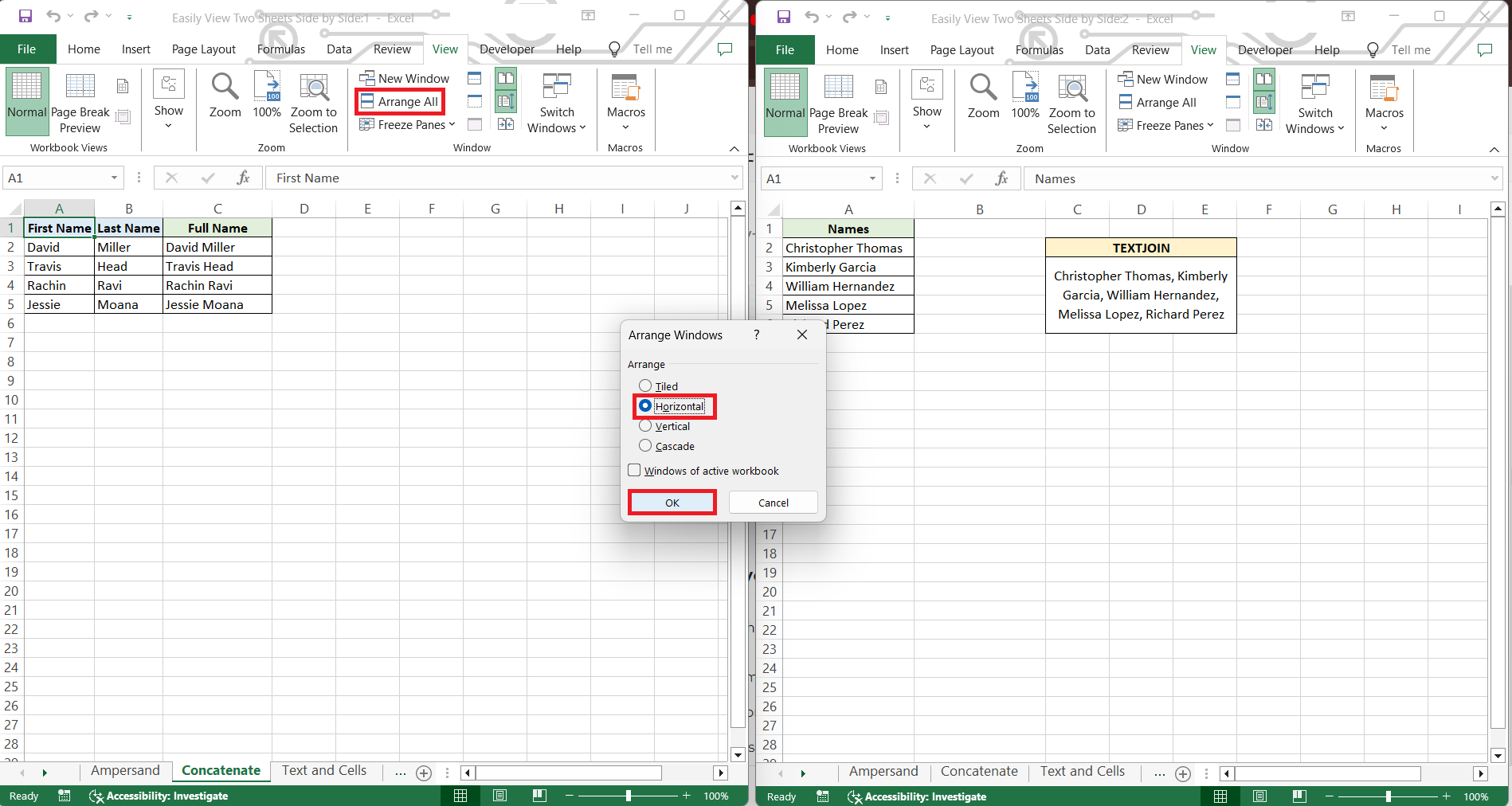 View Sheets Side by Side