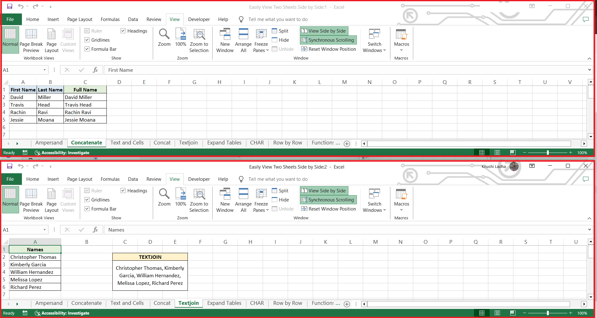 View Sheets Side by Side