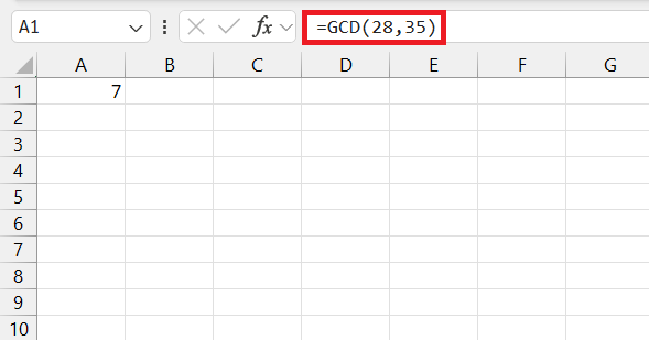 Greatest Common Divisor in Excel