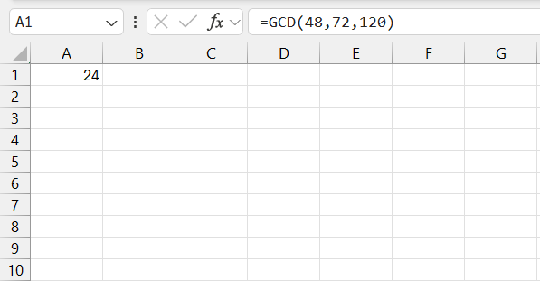 Greatest Common Divisor in Excel