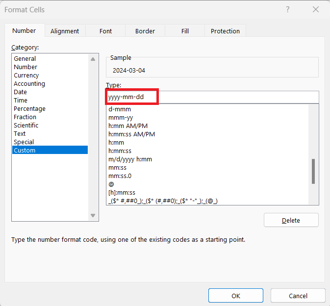Date Format in Excel