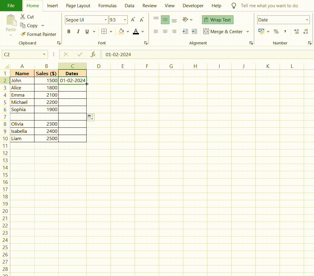 how to autofill dates in excel