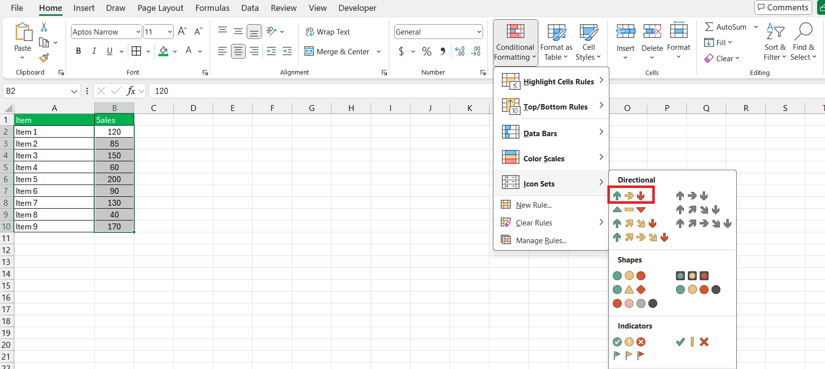 Icon Sets in Excel