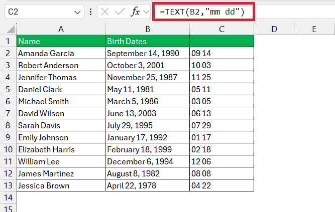 Birthday List in Excel