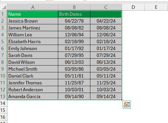 Birthday List in Excel