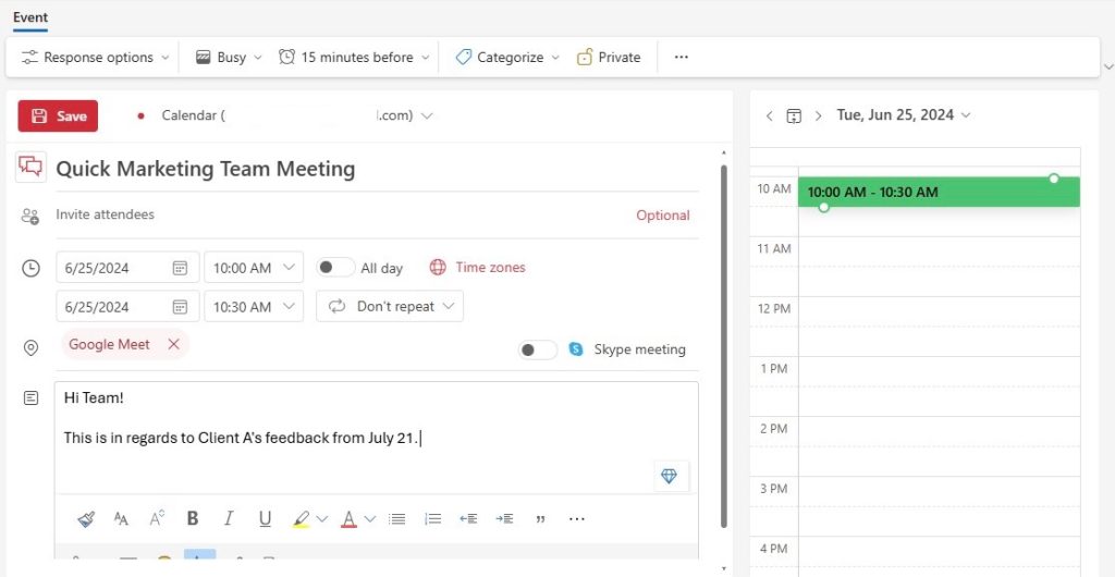 Calendar Invites in Outlook