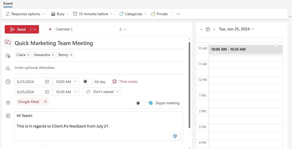 Calendar Invites in Outlook
