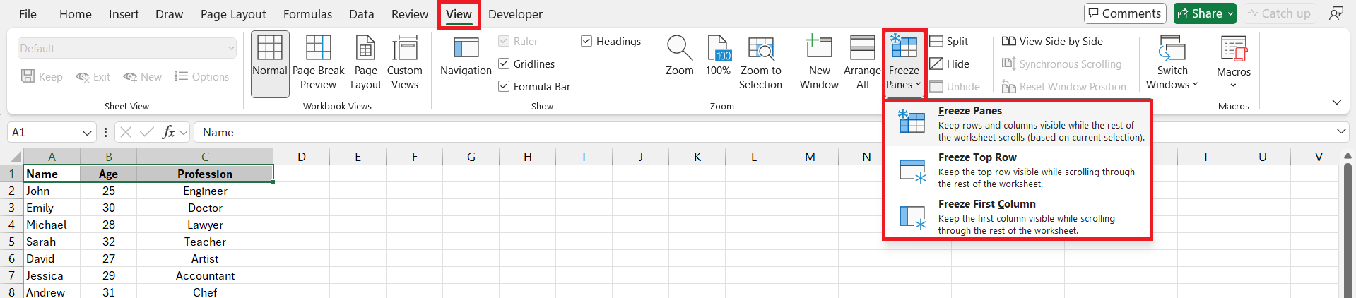 Freeze Panes in Excel