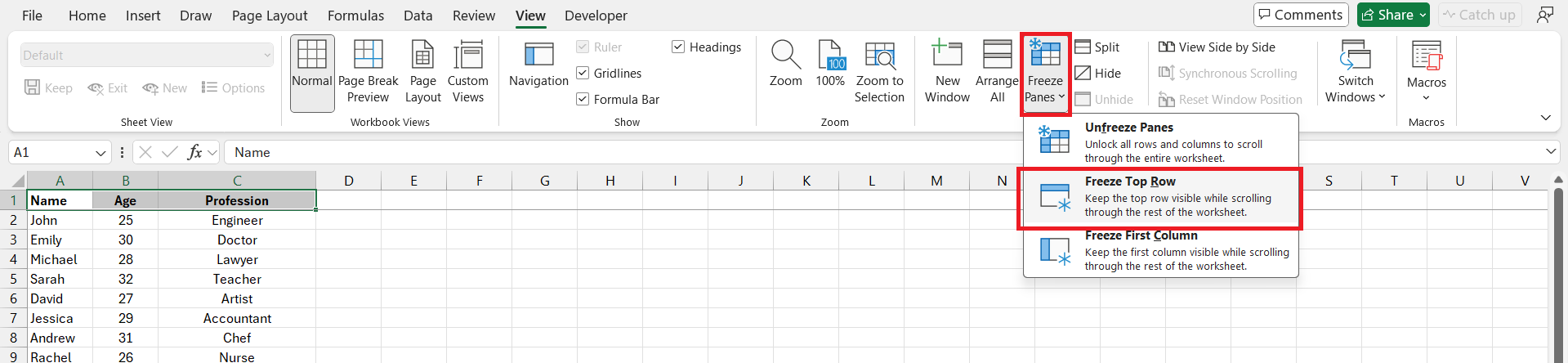 Freeze Panes in Excel