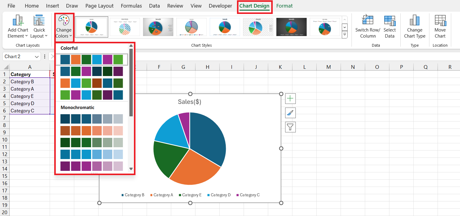 Draw a Pie Chart in Excel