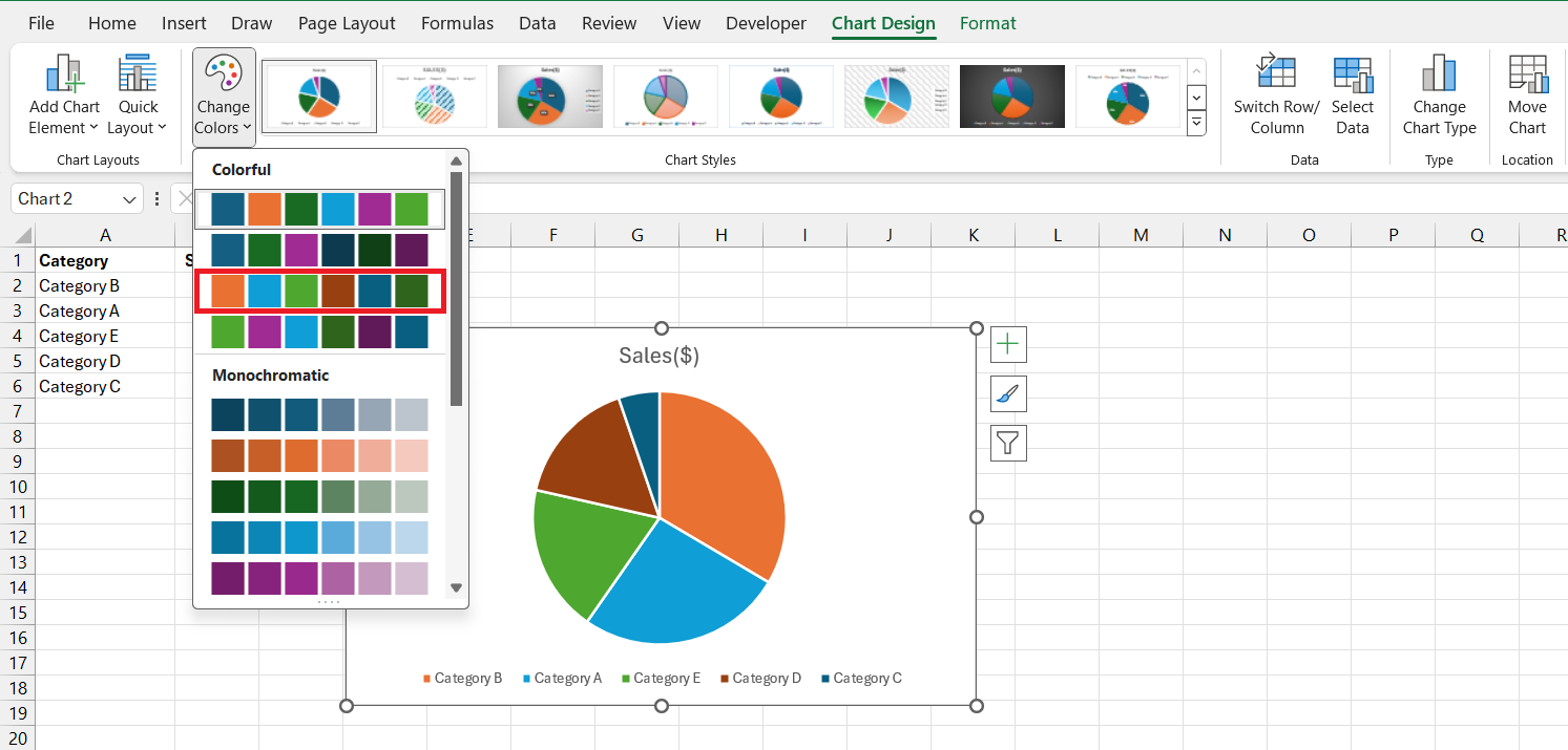Draw a Pie Chart in Excel