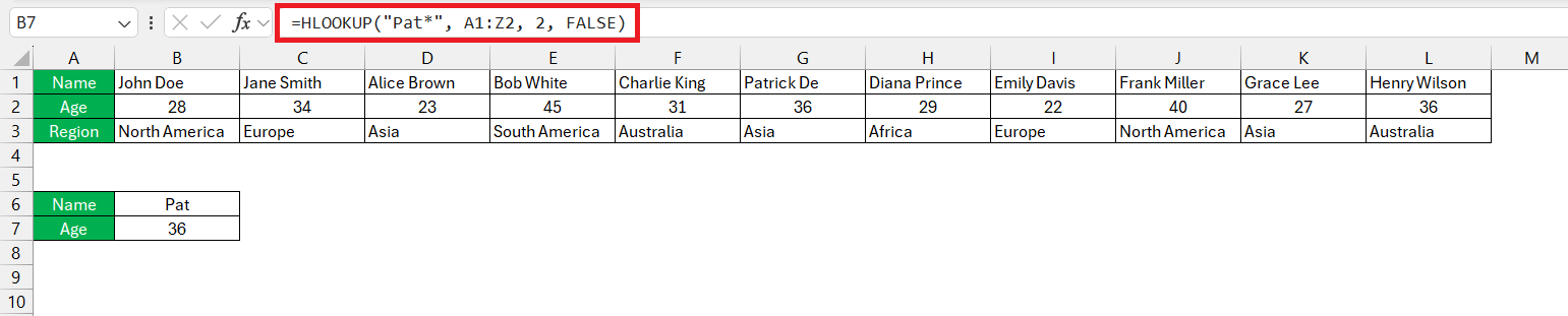 HLOOKUP function