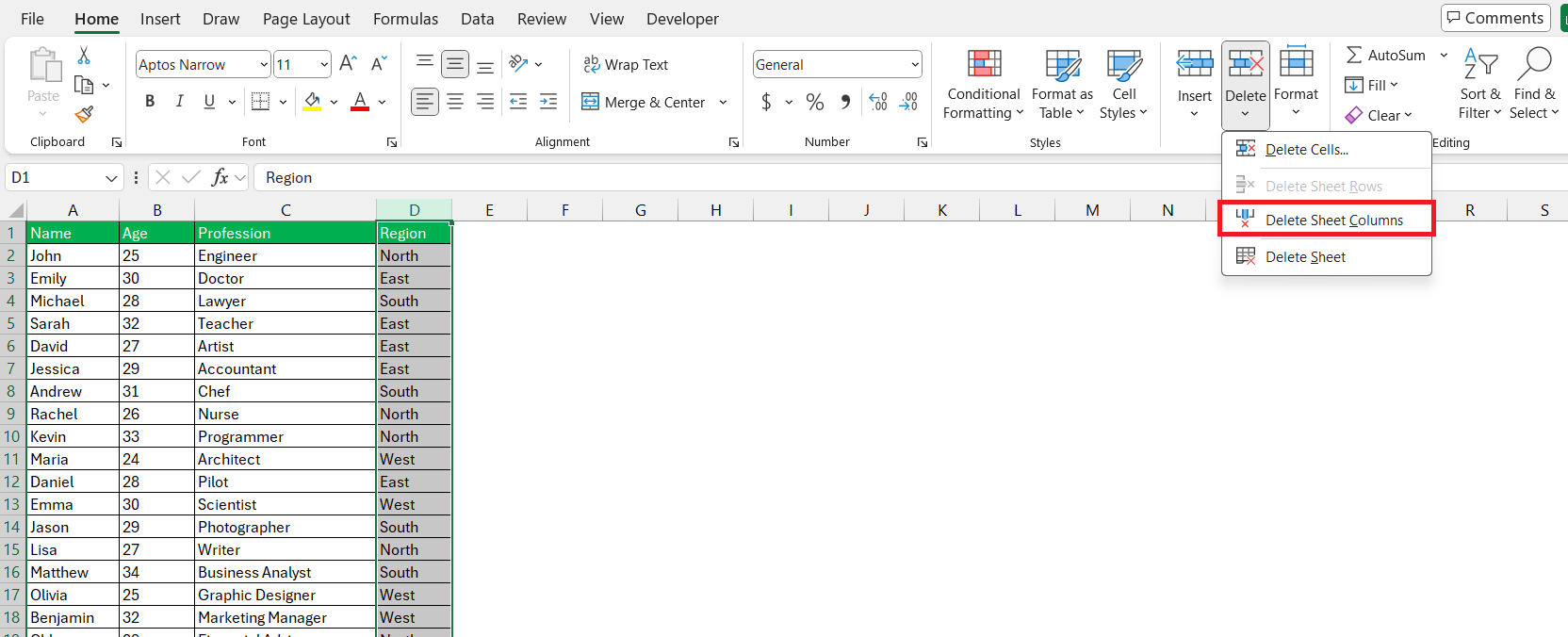 How to Delete Columns in Excel