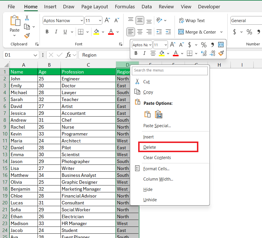 How to Delete Columns in Excel