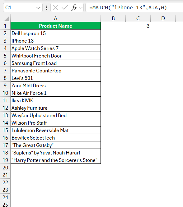 match function in excel
