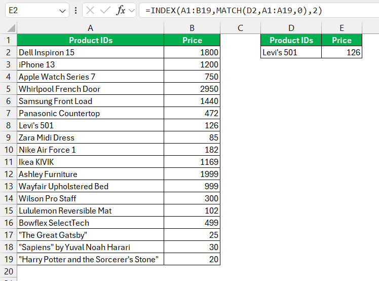 match function in excel