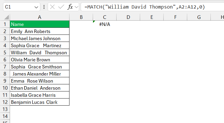 match function in excel