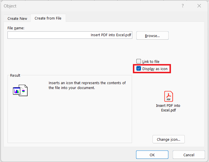 Insert PDF into Excel