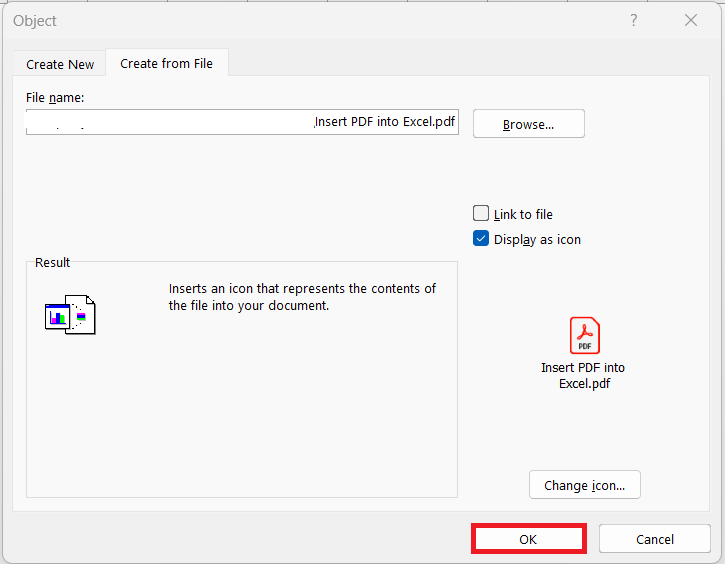 Insert PDF into Excel