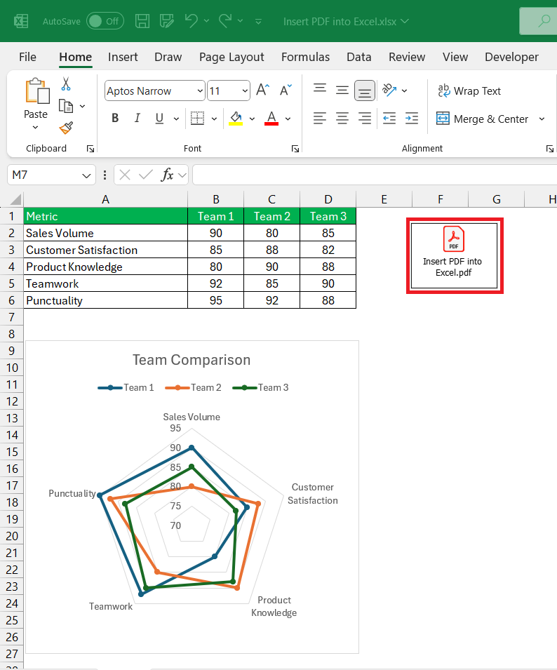 Insert PDF into Excel