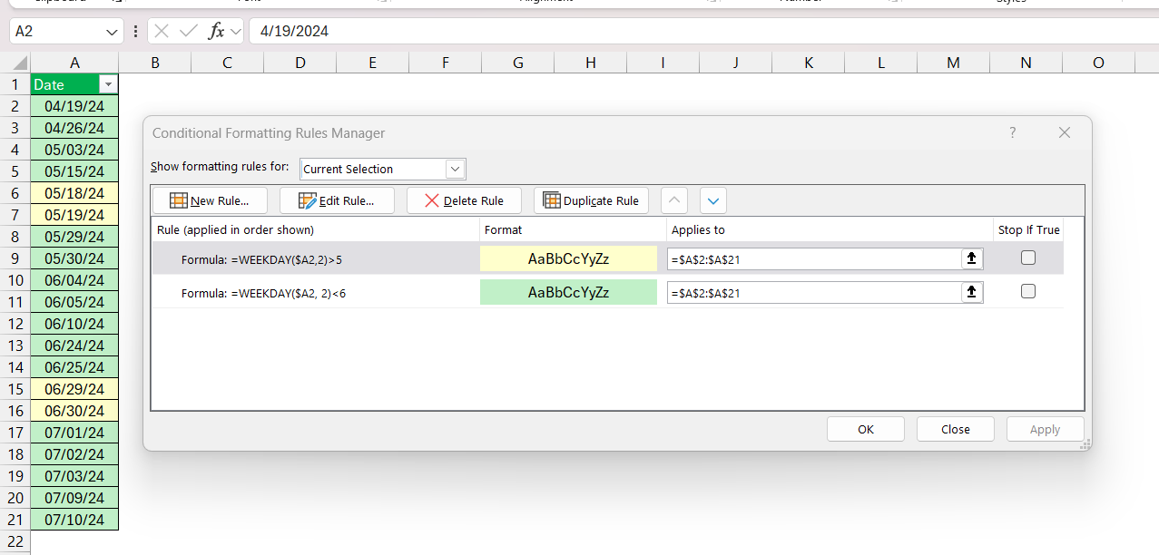Day of Week Formula in Excel