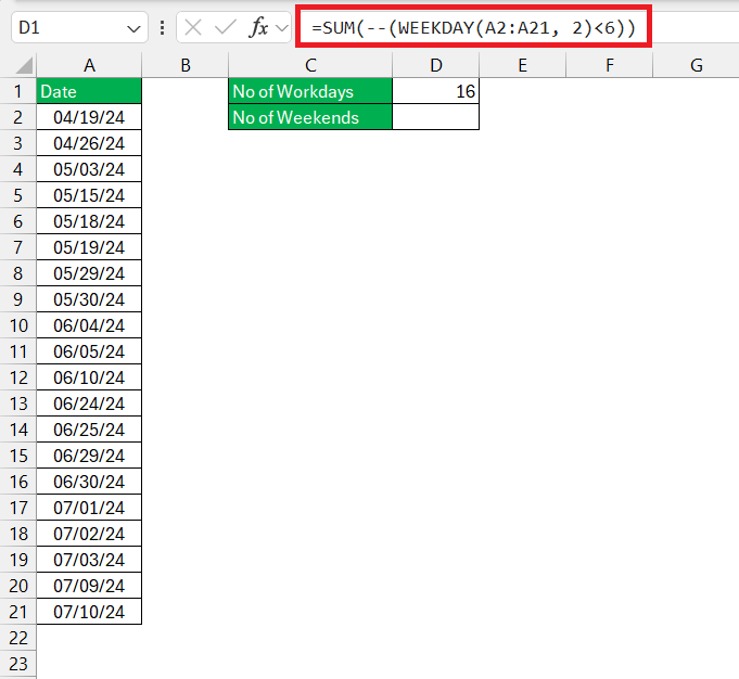 Day of Week Formula in Excel