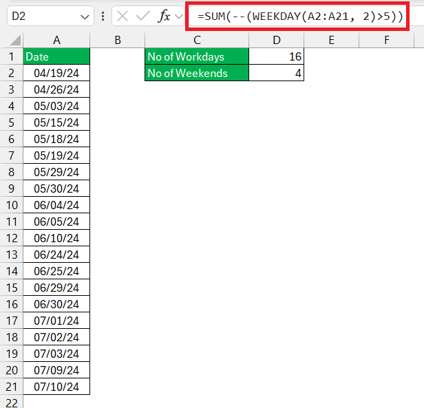 Day of Week Formula in Excel