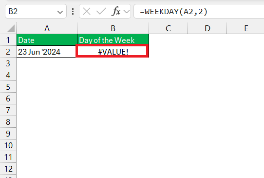 Day of Week Formula in Excel