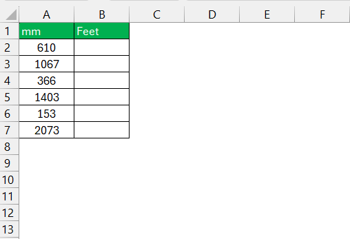 mm to Feet in Excel