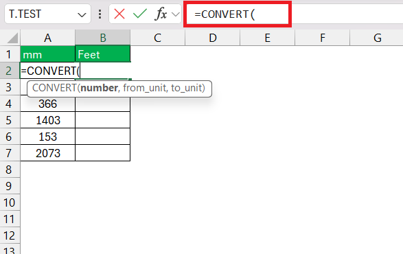 mm to Feet in Excel