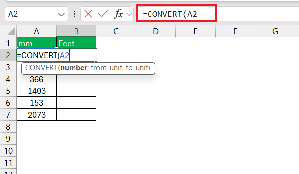 mm to Feet in Excel