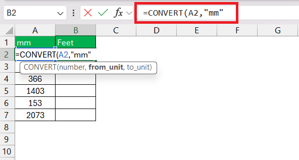 mm to Feet in Excel