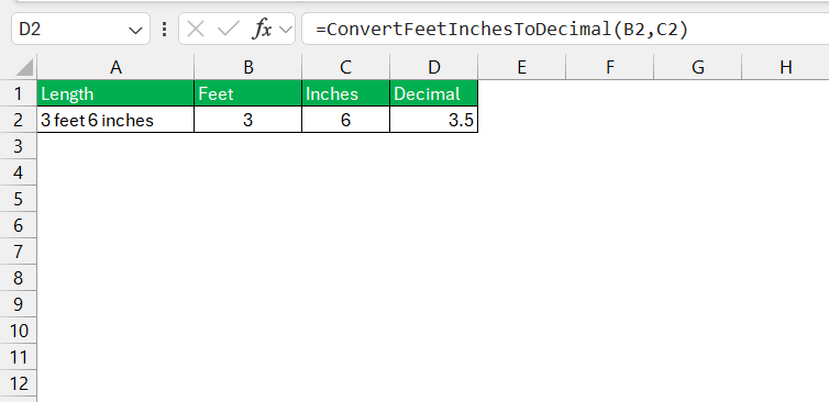 Inches to Decimal in Excel