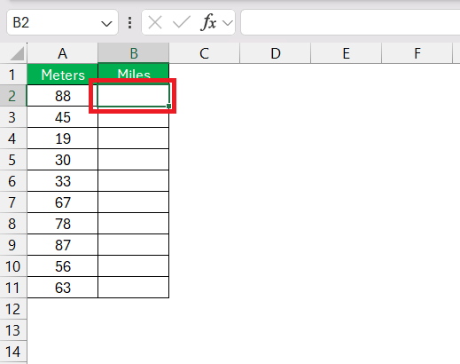 Meters to Miles in Excel