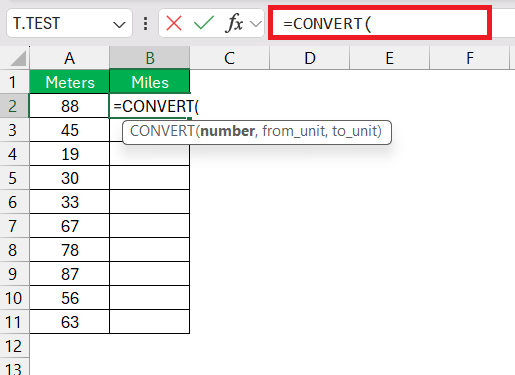 Meters to Miles in Excel