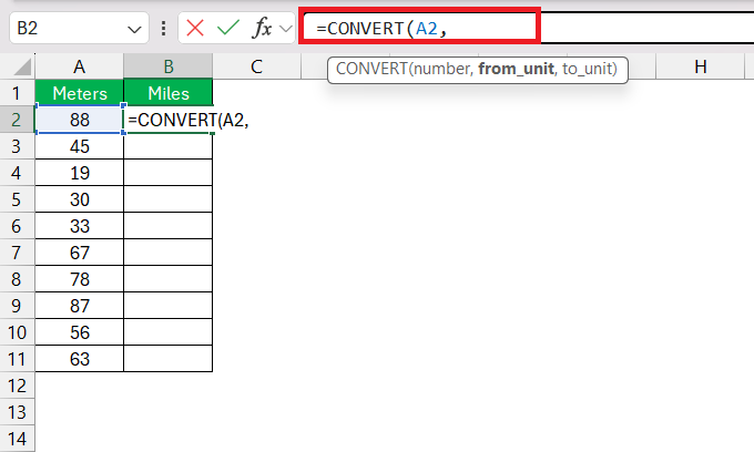 Meters to Miles in Excel