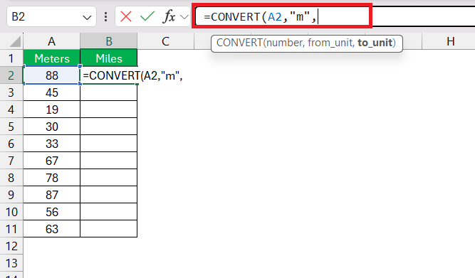 Meters to Miles in Excel