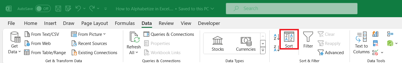 How to Alphabetize in Excel